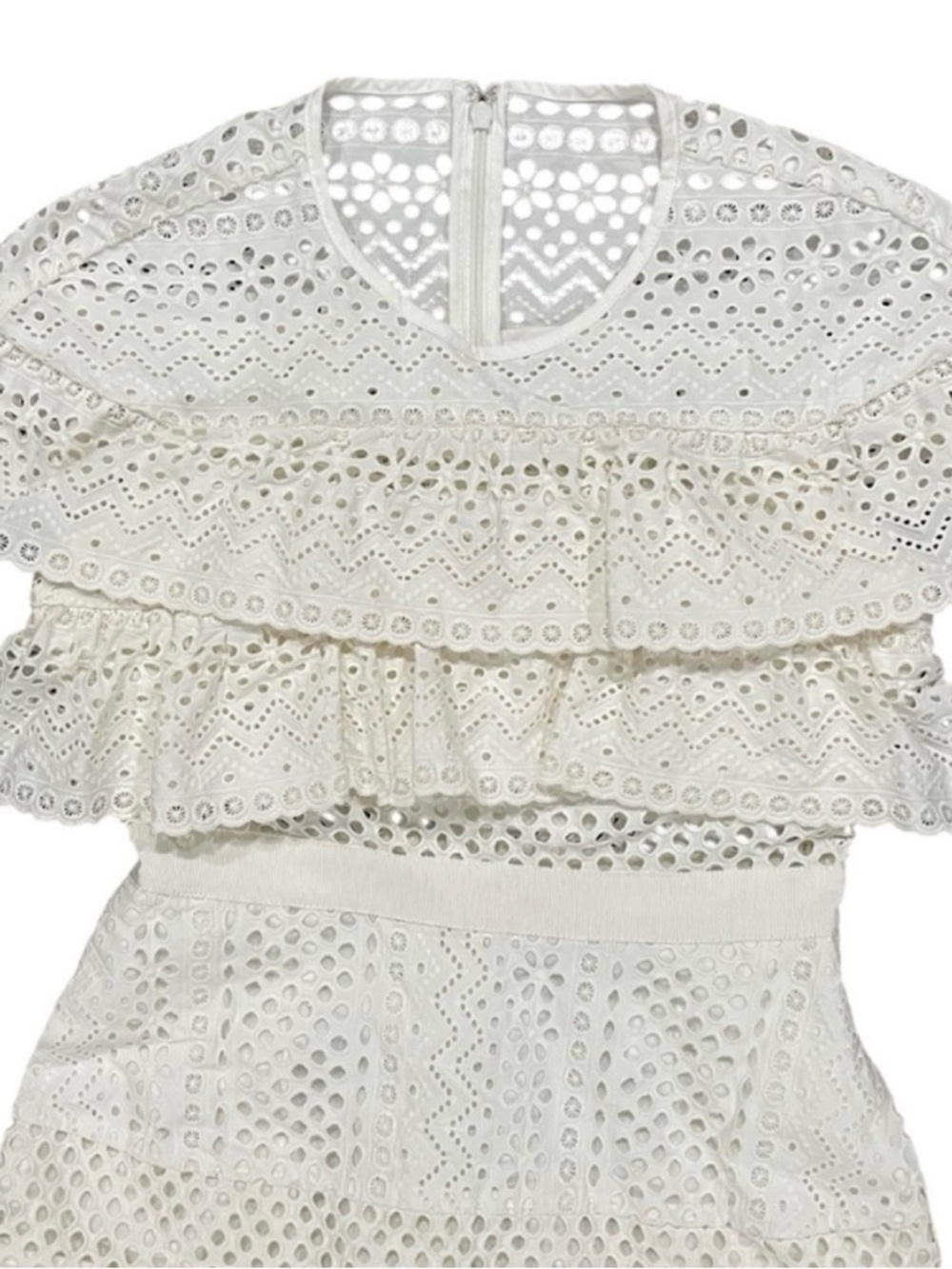 SELF PORTRAIT Off White Lace Cotton Mini Dress Small - Picture 6 of 13